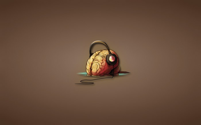 Brain with Headphones on Brown Background