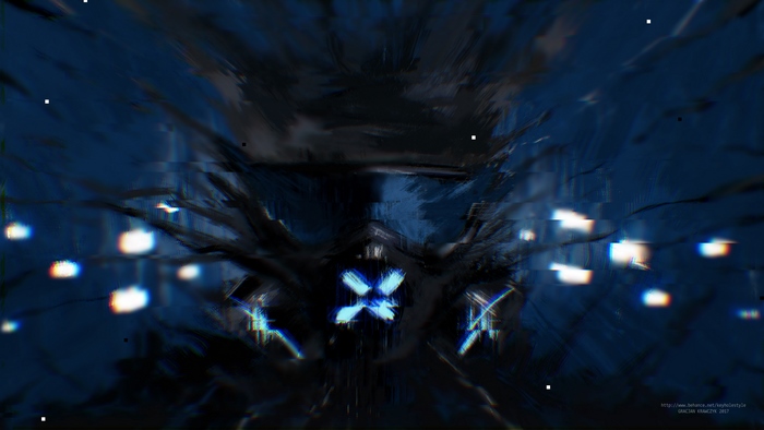 Abstract digital art with blue and black tones