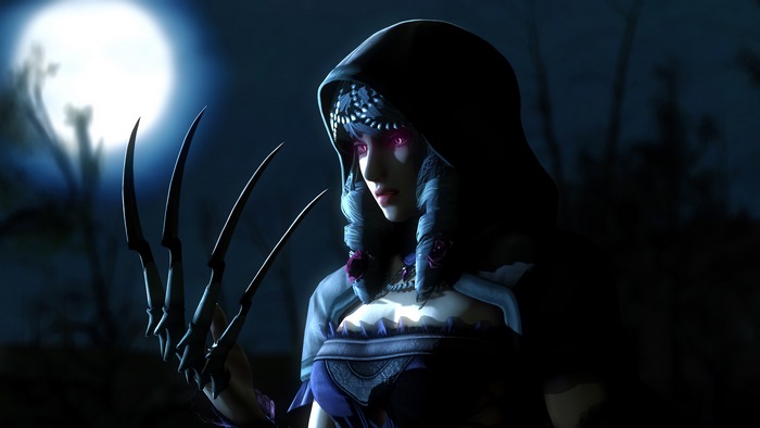 Fantasy girl with claws under the moon