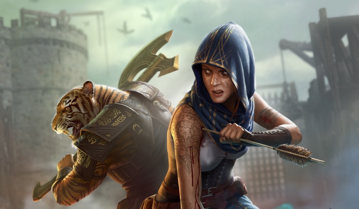 Tiger-man warrior and hooded woman with bow