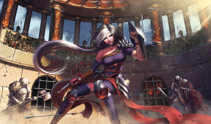 Fantasy warrior woman in arena