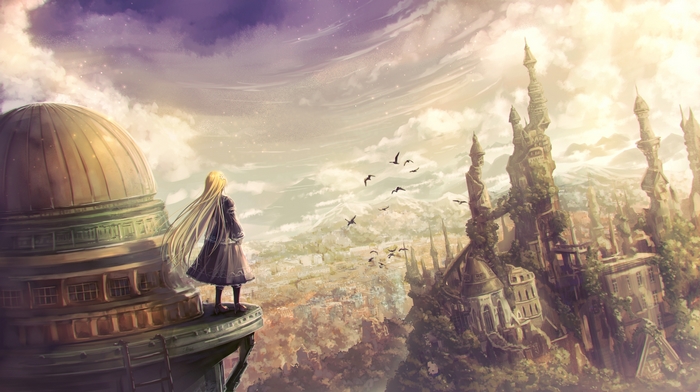 Anime girl overlooking a fantasy city