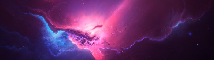 Pink and blue nebula in deep space 4K