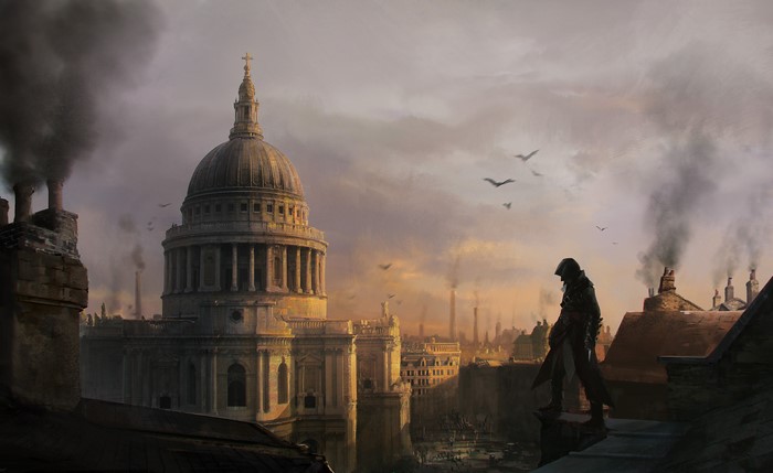 Assassin from Assassin's Creed Syndicate overlooking London
