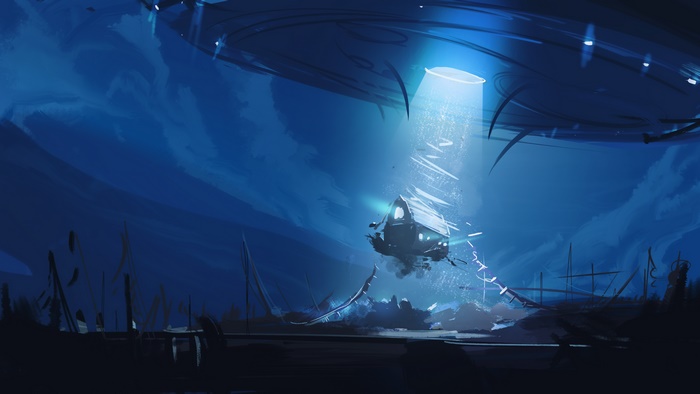 UFO Abduction Scene in Sci-Fi Night