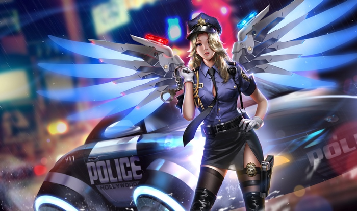 Mercy from Overwatch as a police officer