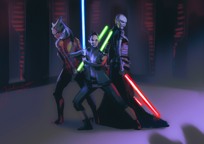 Star Wars characters with lightsabers