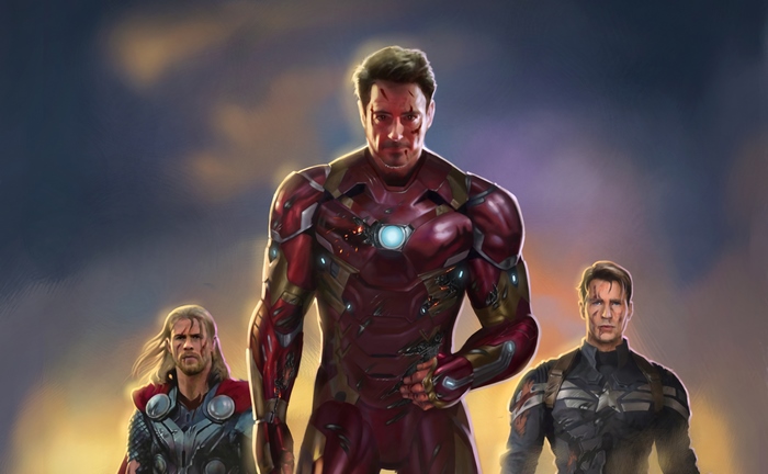 Iron Man, Captain America, and Thor artwork
