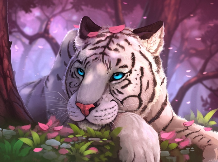 Serene White Tiger in Enchanted Forest