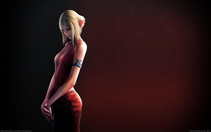 Elf girl in red dress, digital art