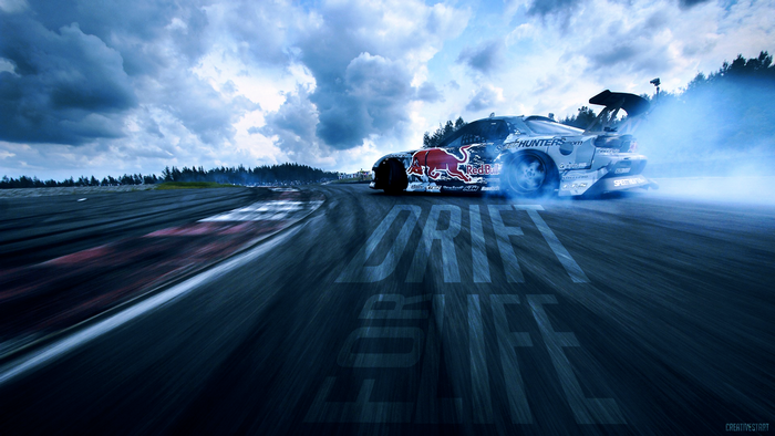 Red Bull Mazda drifting on a track