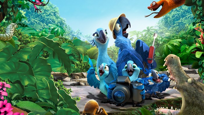 Rio animated movie characters in a jungle setting