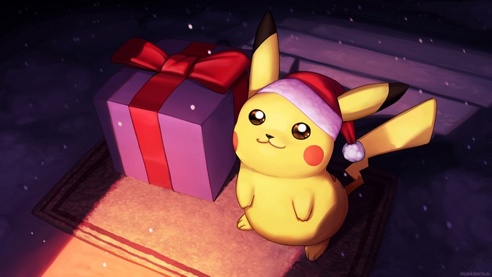 Pikachu Wearing Santa Hat with Gift Box