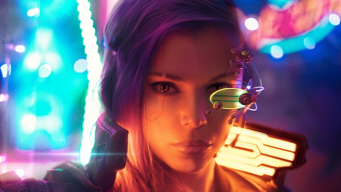 Cyberpunk girl with futuristic implants
