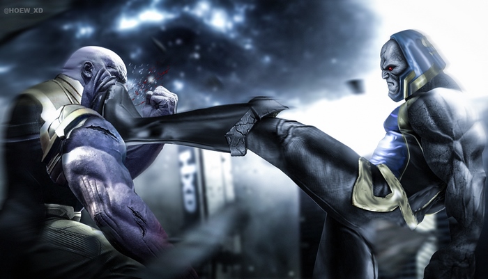 Thanos and Darkseid fighting