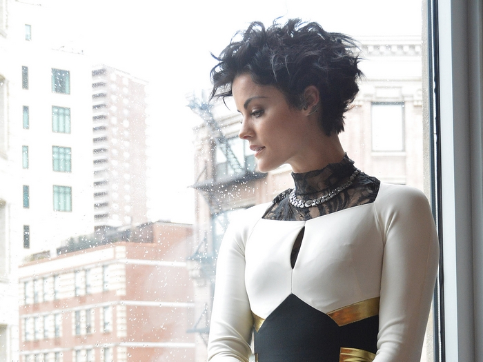 Jaimie Alexander in a white and black dress