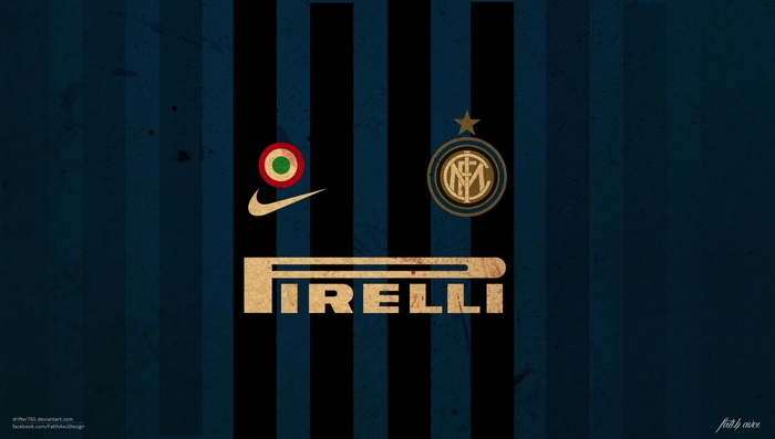 Inter Milan FC crest and Pirelli logo on striped jersey