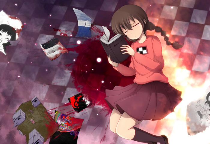Madotsuki from Yume Nikki reading a book