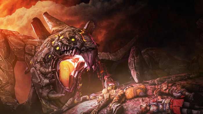 Borderlands characters defeated by a large monster