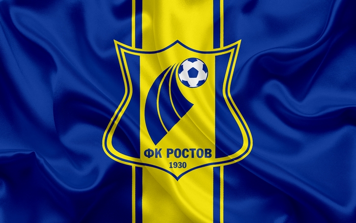 FC Rostov logo on a blue and yellow striped background