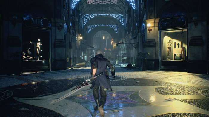 Nero from Devil May Cry 5 walking in a city street