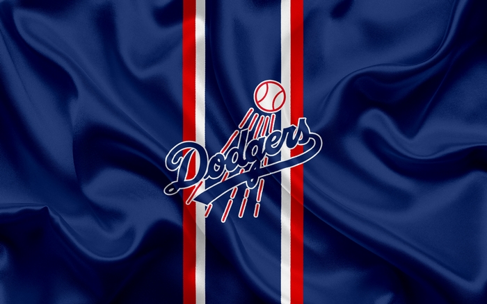 Los Angeles Dodgers Baseball Logo on Blue Fabric
