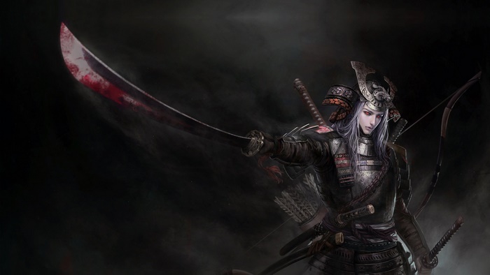 Samurai warrior with katana and bow