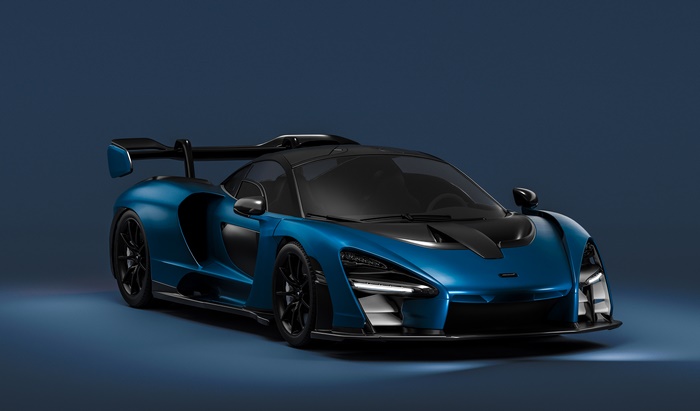 Blue McLaren Senna sports car