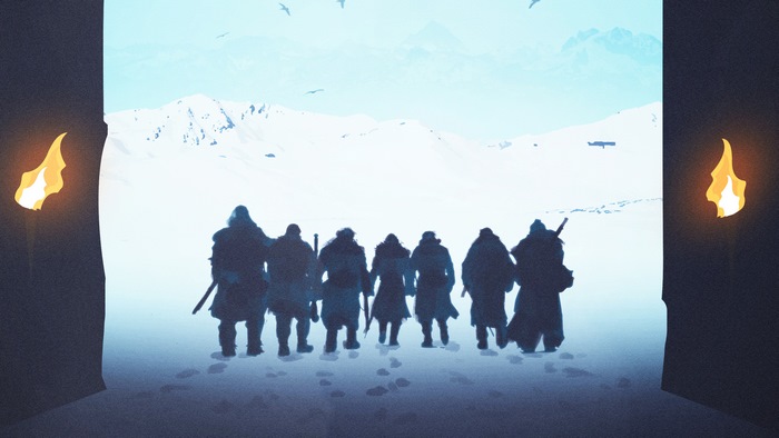 Group of warriors in snowy landscape from Game of Thrones