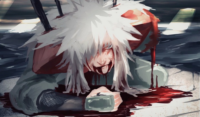 Jiraiya from Naruto bleeding and impaled