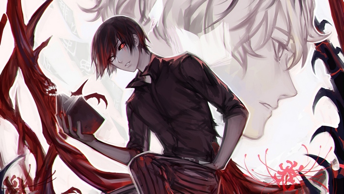 Ken Kaneki with Dark Red and White Contrast
