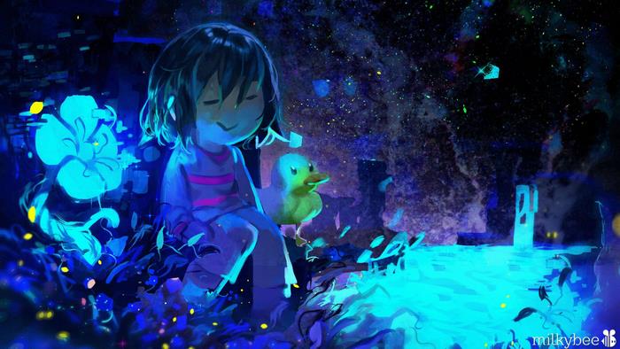 Frisk from Undertale with a duck