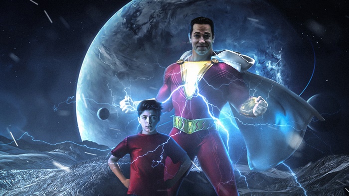 Shazam from DC Comics with a boy