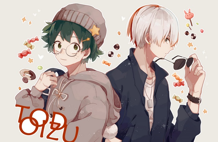 Izuku Midoriya and Shouto Todoroki with candy