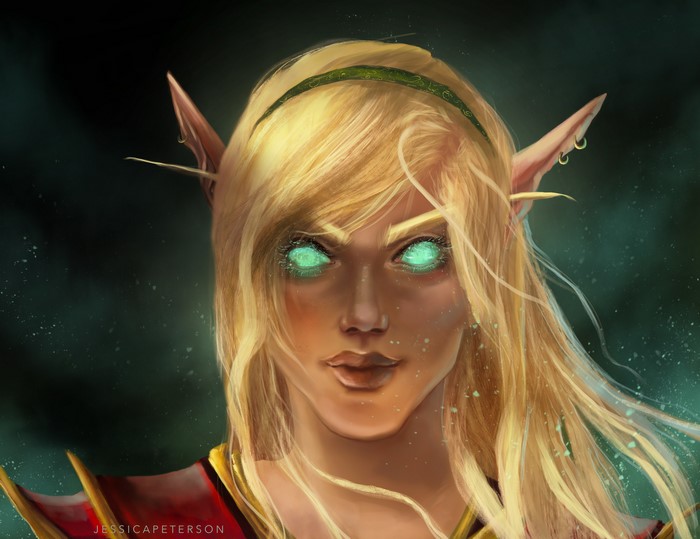 Blonde Elf Woman with Glowing Eyes