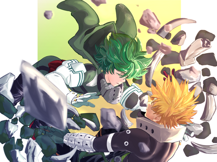 Izuku Midoriya and Katsuki Bakugo fighting
