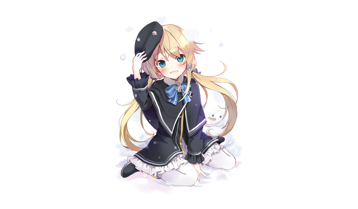 Anime girl with blonde twintails and blue eyes wearing a beret
