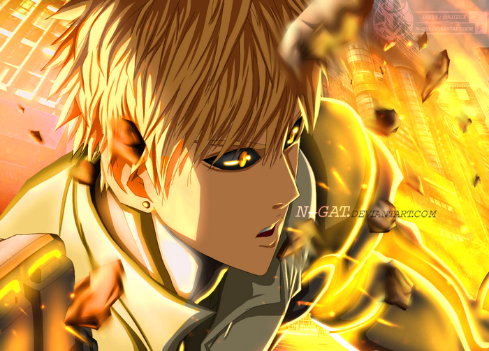 Genos from One-Punch Man in a city