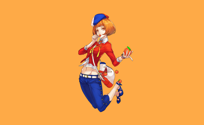Anime girl with orange hair and lollipop