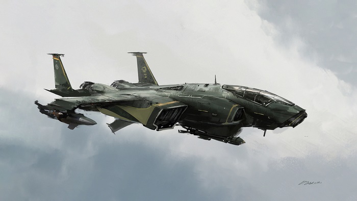 Futuristic Warplane in Cloudy Sky