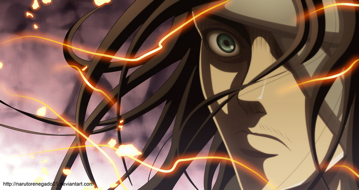 Eren Yeager Intense Gaze with Fiery Sparks
