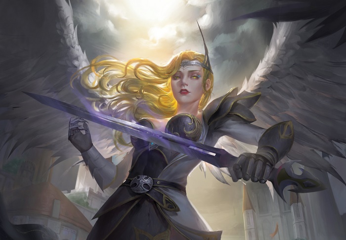 Angel warrior with blonde hair and sword