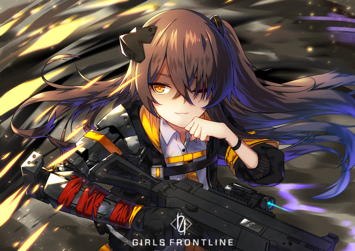 UMP45 from Girls Frontline holding a rifle