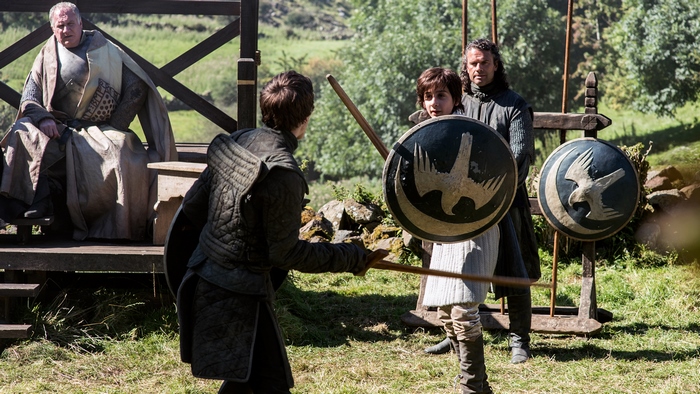 Robin Arryn and others training with swords in Game of Thrones