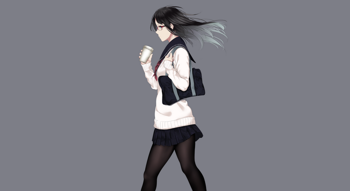 Girl in school uniform holding a coffee cup