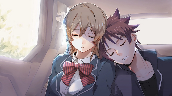 Erina Nakiri and Sōma Yukihira sleeping