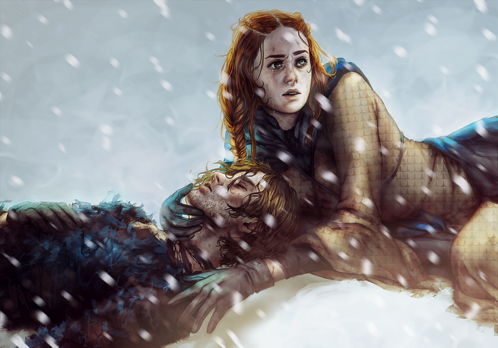 Sansa Stark and Theon Greyjoy in the snow