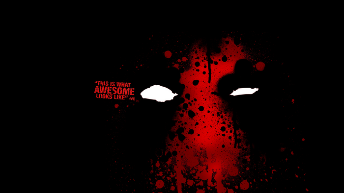 Deadpool face with red splatter and quote