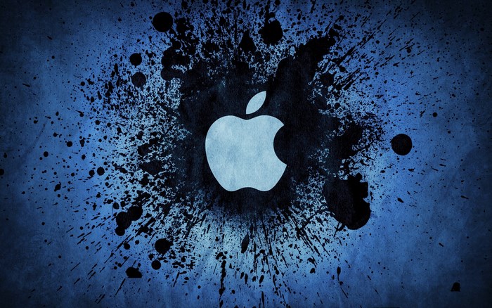 Apple logo on blue splatter background