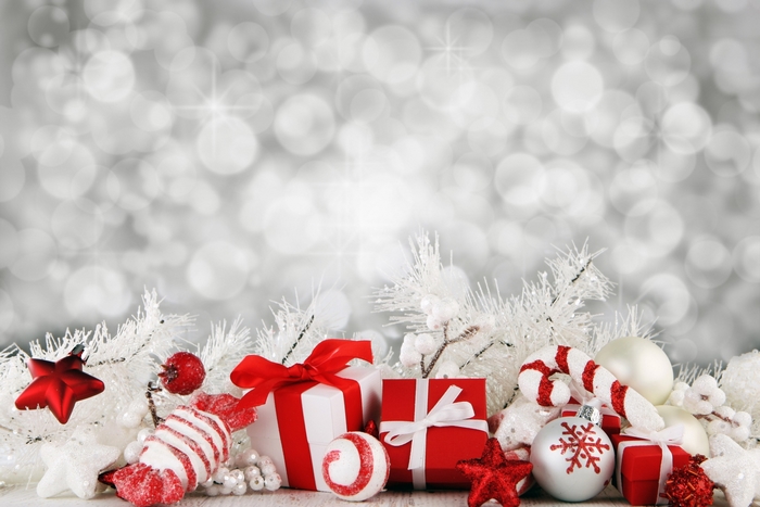 Christmas Gifts and Decorations with Bokeh Background